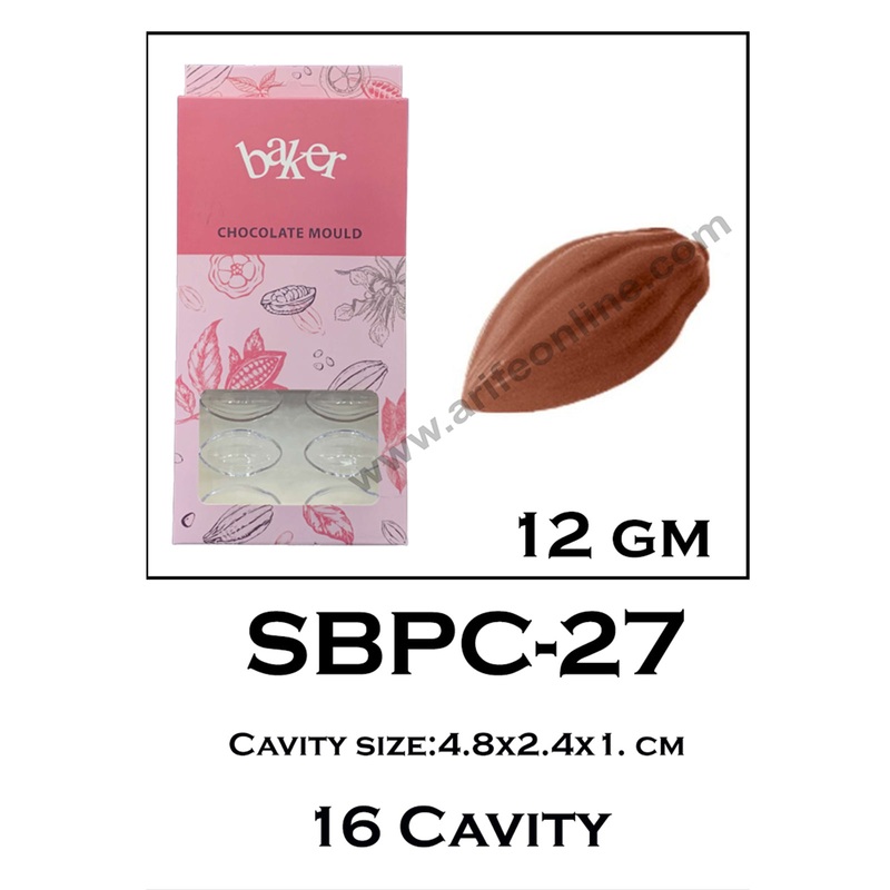 Cake Decor 16 Cavity Bean Shape Polycarbonate Chocolate Mould SBPC-027