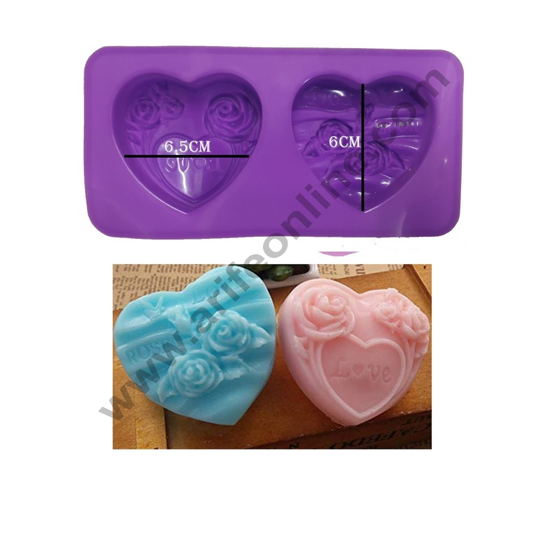 Cake Decor 2 Cavity Heart Rose Love Silicone Moulds for Soaps and Chocolate Jelly DessertsMould