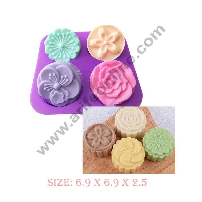 Cake Decor 4 Cavity Mix Flower Rose Silicone Moulds for Soaps and Chocolate Jelly DessertsMould