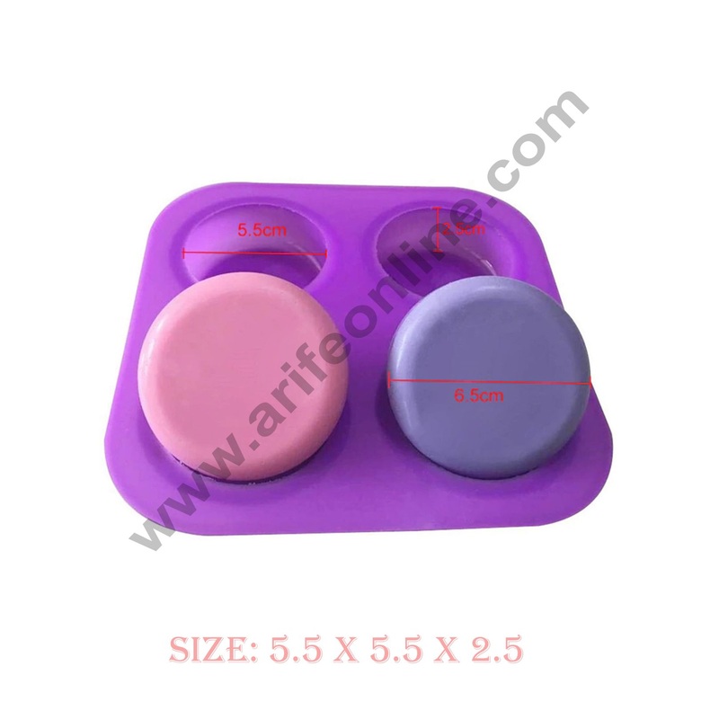 Cake Decor 4 Cavity Plain Round Shape Silicone Moulds for Soaps and Chocolate Jelly Desserts Mould