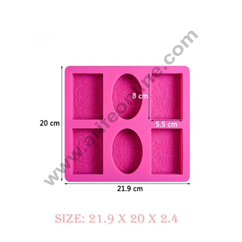 Cake Decor 6 Cavity 4 Rectangle And 2 Oval With Design Silicone Moulds for Soaps and Chocolate Jelly Desserts Mould