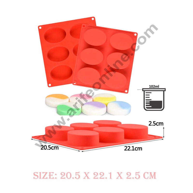 Cake Decor 6 Cavity Oval Plain Caves  Design Silicone Moulds for Soaps and Chocolate Jelly Desserts Mould