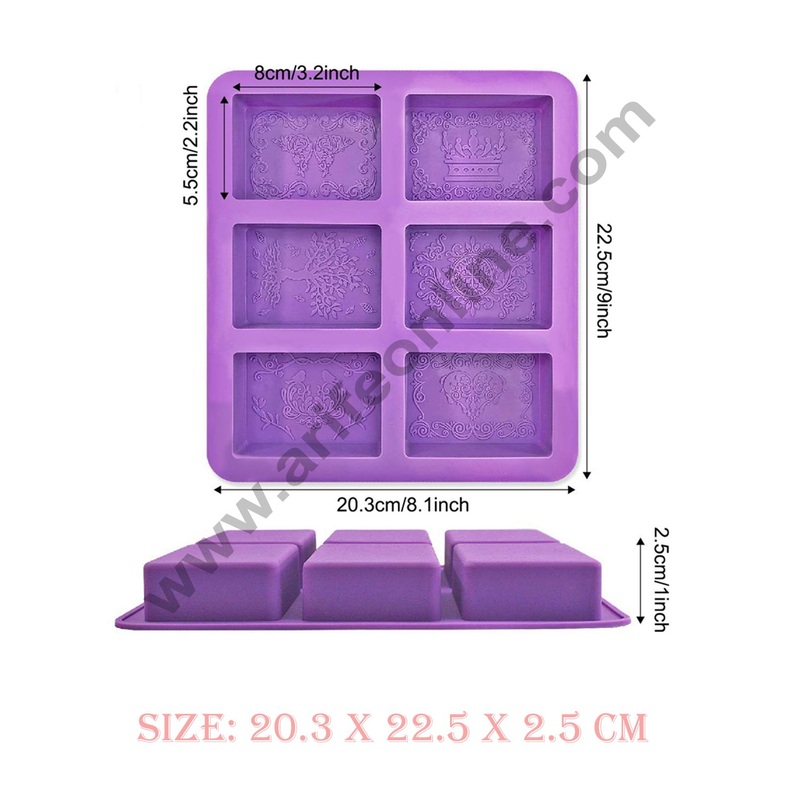 Cake Decor 6 Cavity Rectangle Tree Love Bride Crown Heart Design Silicone Moulds for Soaps and Chocolate Jelly Desserts Mould