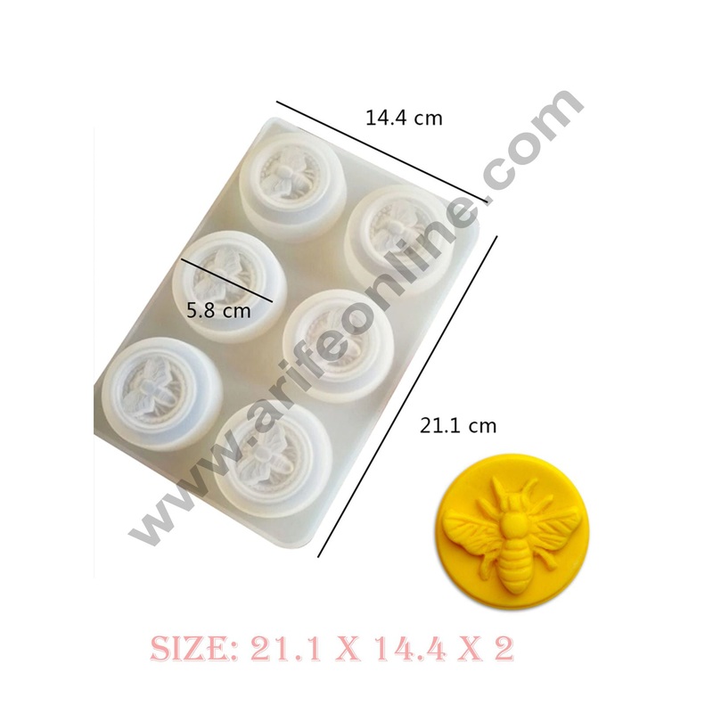 Cake Decor 6 Cavity Round Bee Honeycomb Design Silicone Moulds for Soaps and Chocolate Jelly Desserts Mould