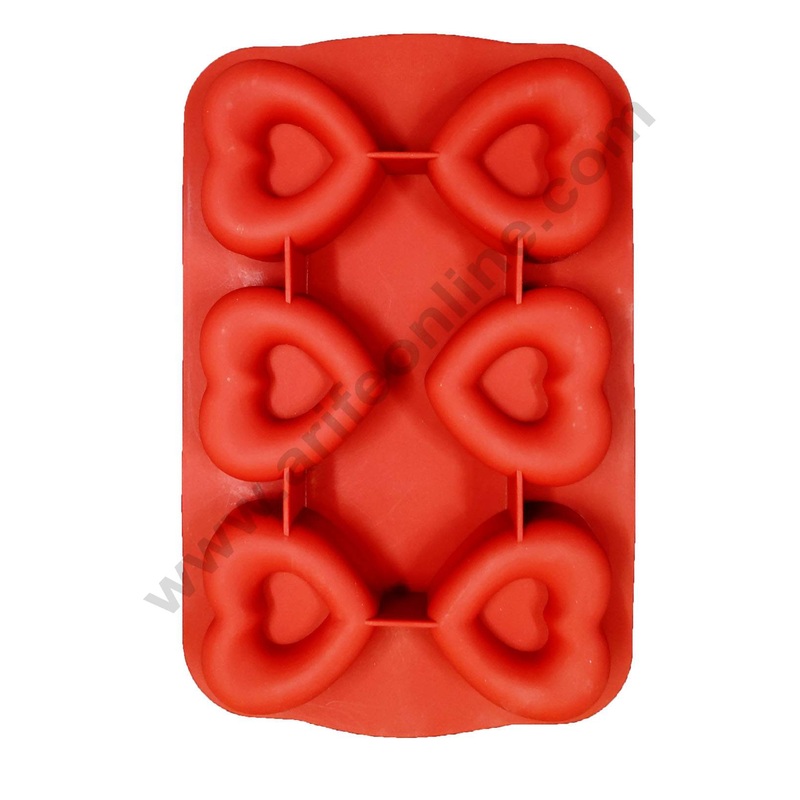 Cake Decor 6 Cavity Silicon Heart in Heart Muffin Cupcake Silicon Mould