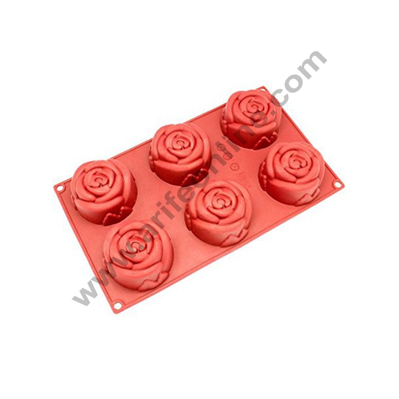 Cake Decor 6 in 1 Silicon Bakeware Rose Shape Cupcake Moulds Muffin Mould