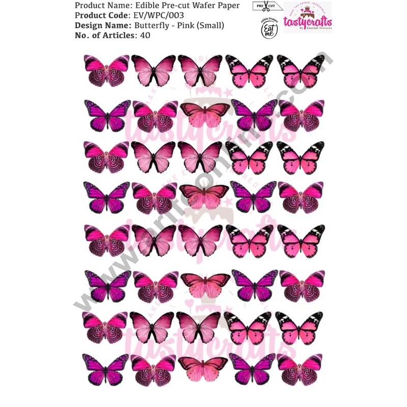 Cake Decor Edible Pre Cut Wafer Paper - Butterfly Pink Cake Topper - Small (Set of 40 pcs)