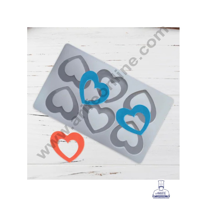 Cake Decor Silicon 6 in 1 Double Heart Shape Chocolate Garnishing Mould Cake Insert Decoration Mould
