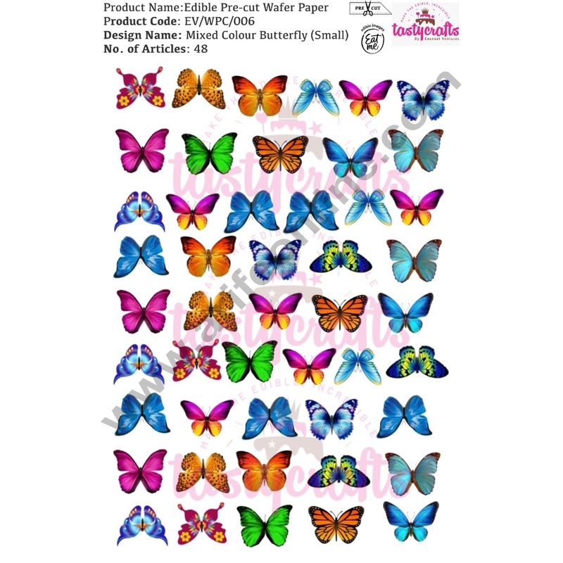 Cake DecorEdible Pre Cut Wafer Paper - Butterfly Mixed Colour Cake Topper - Small (Set of 48 pcs)