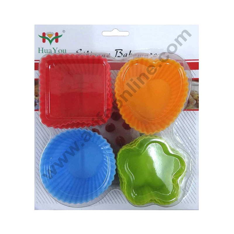 Cake Decor 12 Pcs Silicon Muffin Moulds Cup Cake Mould | Reusable, Multi-color