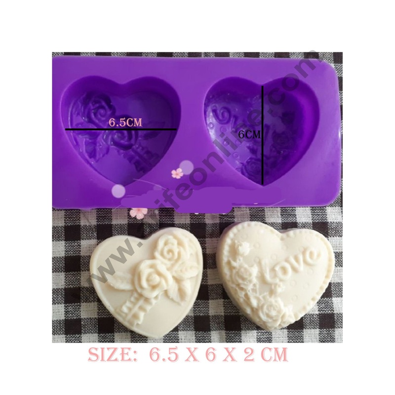 Cake Decor 2 Cavity Heart Dotted Rose Love Silicone Moulds for Soaps and Chocolate Jelly DessertsMould