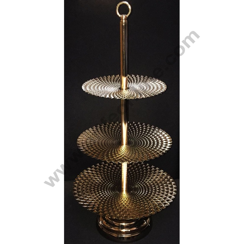 Cake Decor 3 tier Metal Fancy Desing Plates Cake Stand & Dessert Stand, Gold