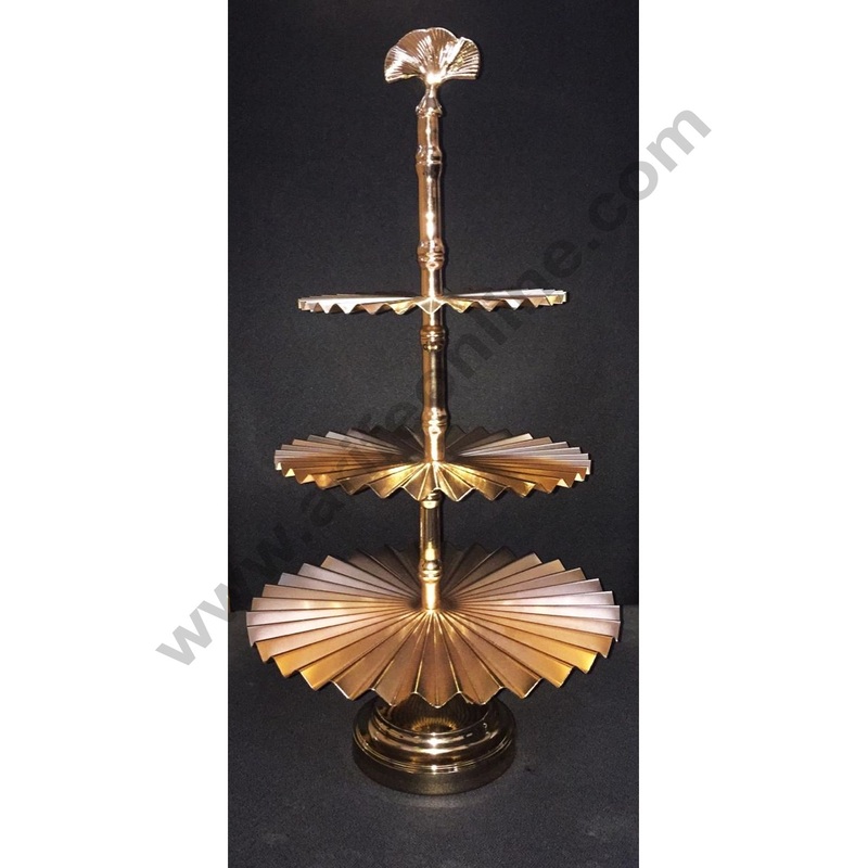 Cake Decor 3 tier Metal Fancy Frill Plates Cake Stand & Dessert Stand, Gold