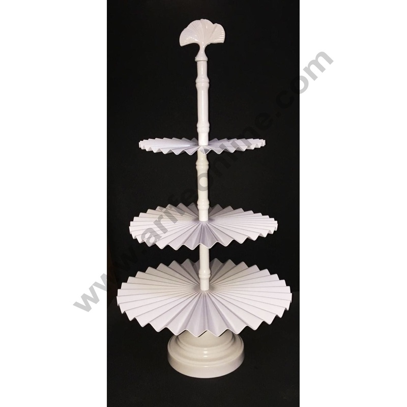 Cake Decor 3 tier Metal Fancy Frill Plates Cake Stand & Dessert Stand, White