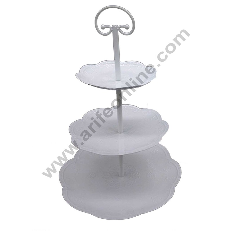 Cake Decor 3 tier Metal Plates Cupcake Stand, Fruit Basket & Dessert Stand, White