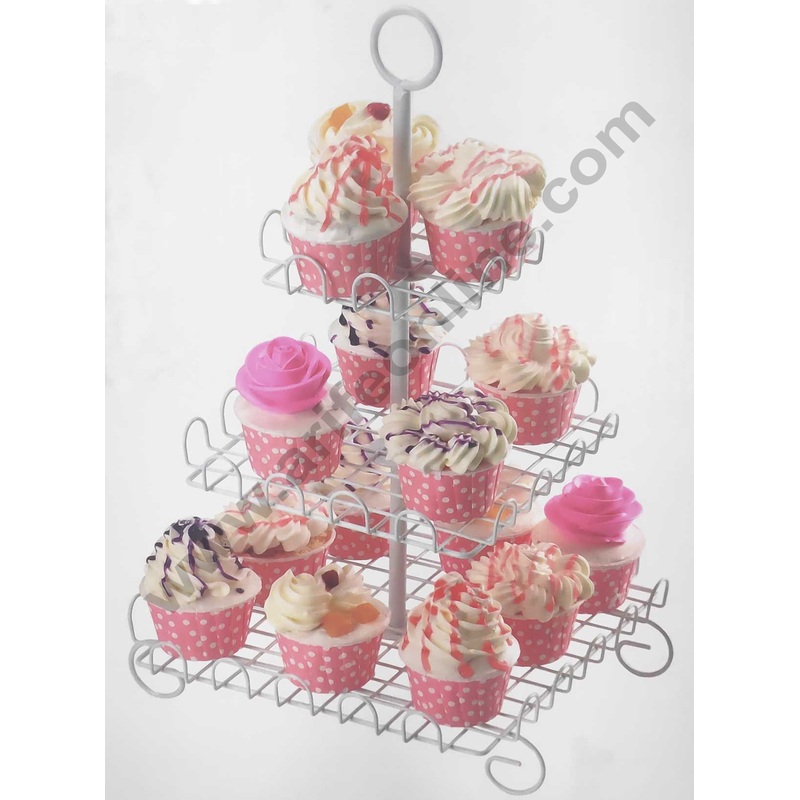 Cake Decor 3 Tier Square White Wired Cupcake Stand 15 Cupcake Holder