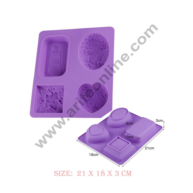 Cake Decor 4 Cavity Heart, Rectangle, Oval, Square with Butterfly Silicone Moulds for Soaps and Chocolate Jelly DessertsMould