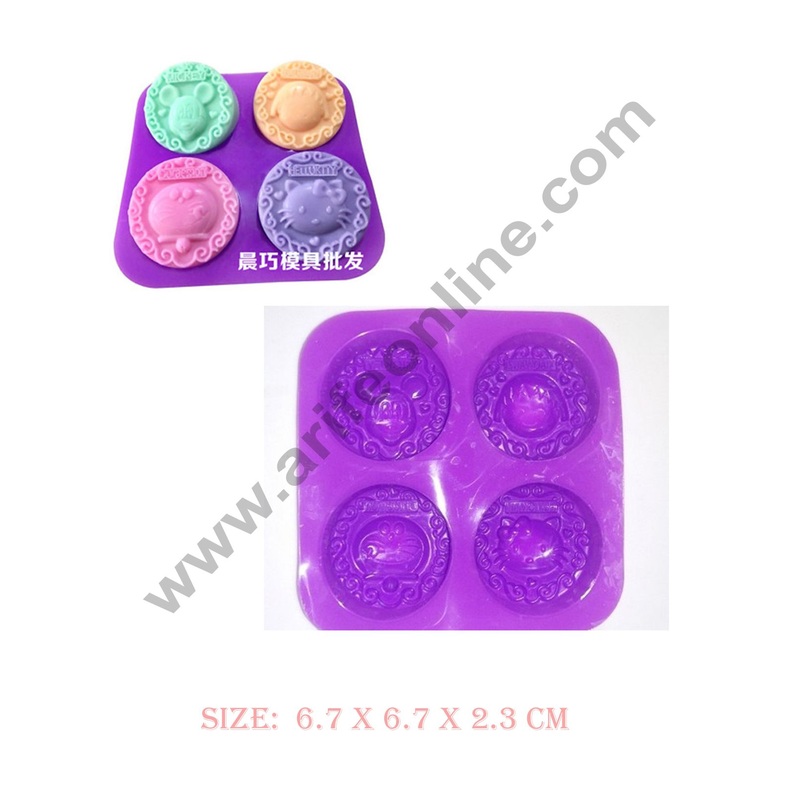 Cake Decor 4 Cavity Mickey,Xiaowanzi, Doraemon, Helloktty Silicone Moulds for Soaps and Chocolate Jelly DessertsMould