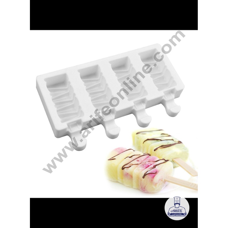 Cake Decor 4 Cavity White Classic Silicone Small Rectangle Cakesicle Mold Popsicle Easy Ice Cream Bar Mold