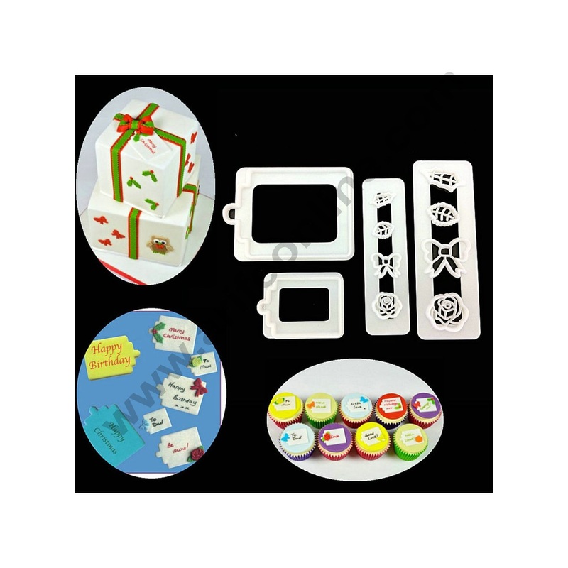 Cake Decor 4 Pcs Gift Tag Cutter Set Plastic Fondant Cutter Gumpaste Cutter