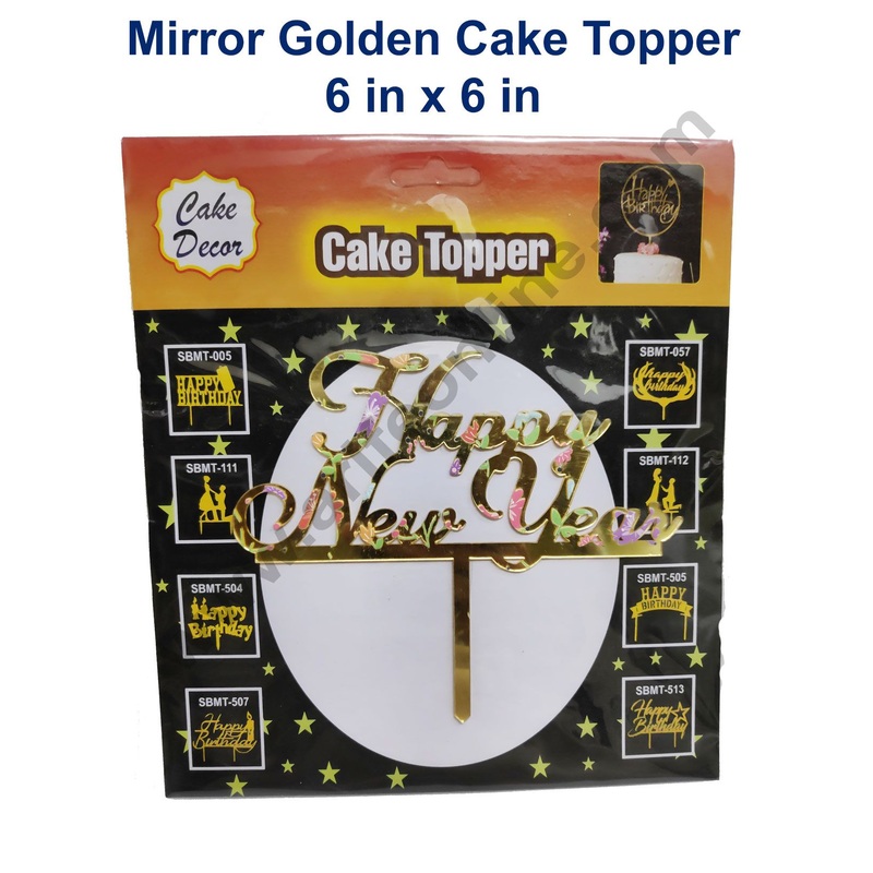 Cake Decor 6 inch Mirror with Printed Finshing Acrylic Cake Topper Happy New Year