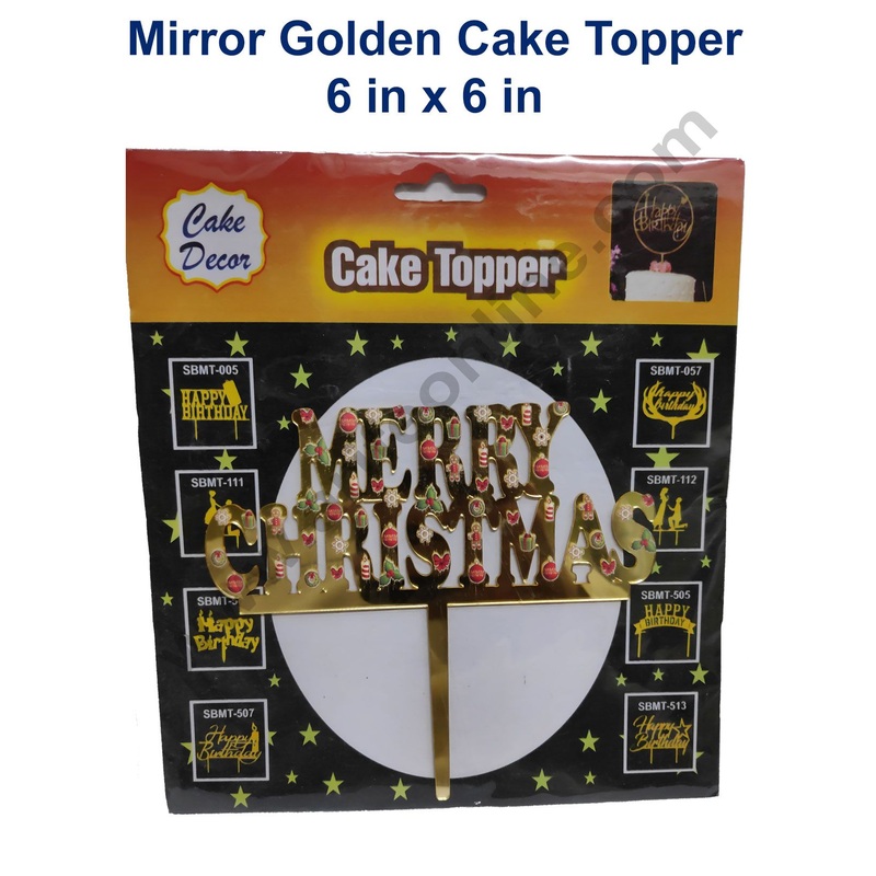 Cake Decor 6 inch Mirror with Printed Finshing Acrylic Cake Topper Merry Christmas