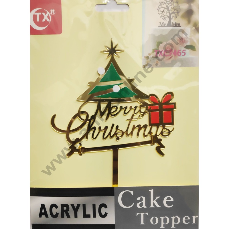 Cake Decor 6 inch Mirror with Printed Finshing Acrylic Cake Topper Merry Christmas Tree