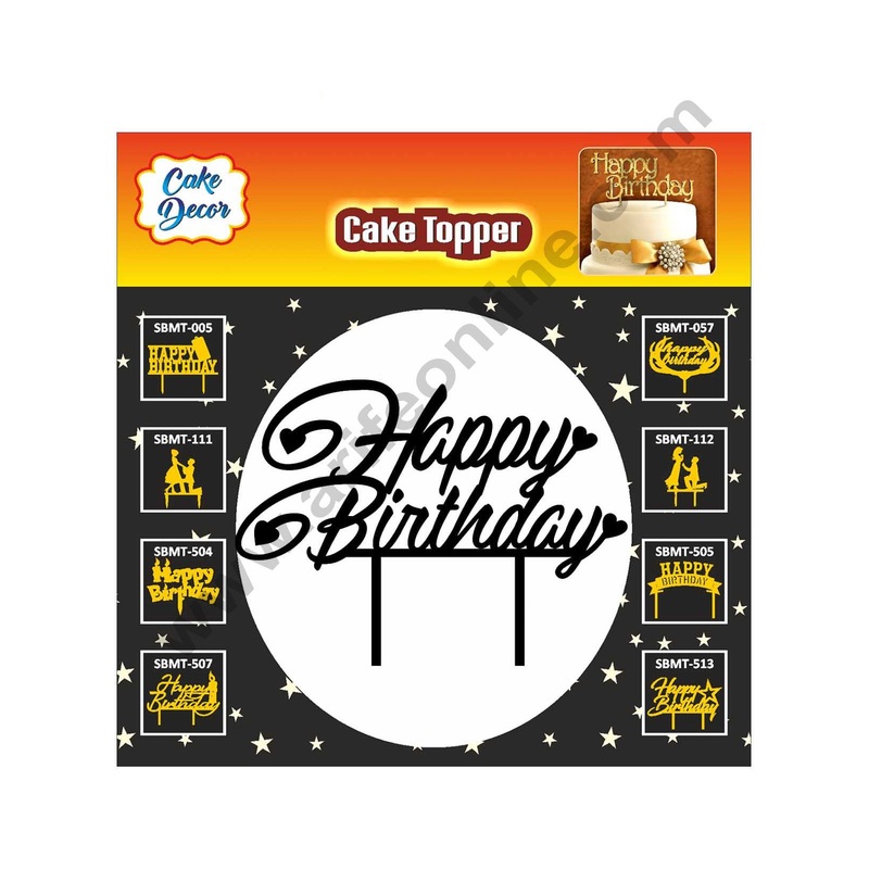 Cake Decor Acrylic Finishing  Black Cake Topper Happy Birthday with Small Heart