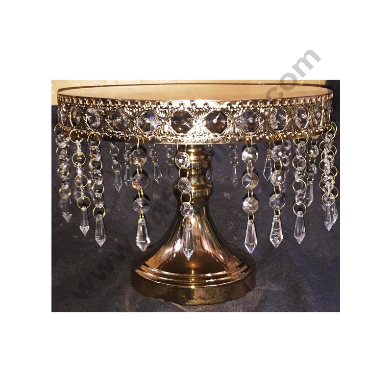 Cake Decor Gold Metal fancy Cake Stand with Diamonds Display Stand (12in Diameter)