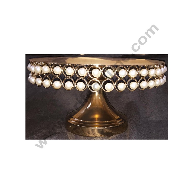 Cake Decor Golden Metal fancy Cake Stand with Pearl Display Stand (12in Diameter)