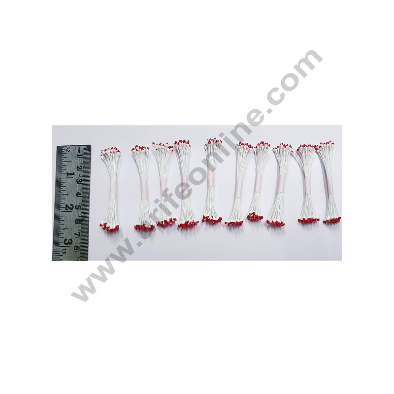Cake Decor Maroon White Dual Color Small Thread Pollen Pack of 10 Bunches for Flower Making
