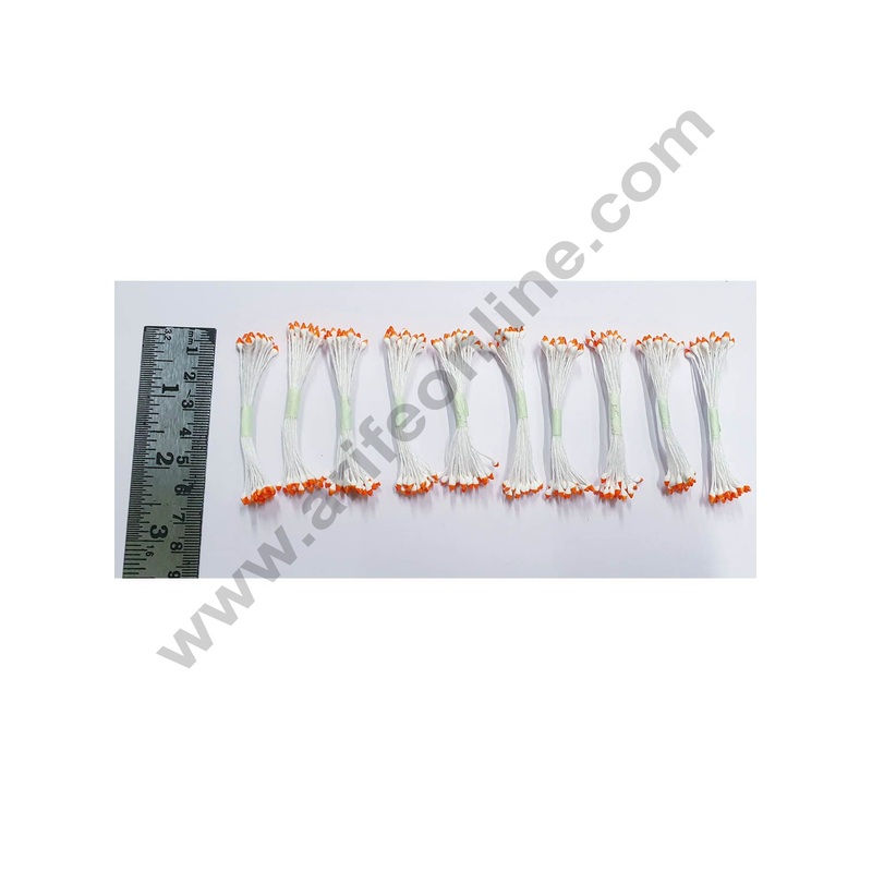 Cake Decor Orange White Dual Color Small Thread Pollen Pack of 10 Bunches for Flower Making