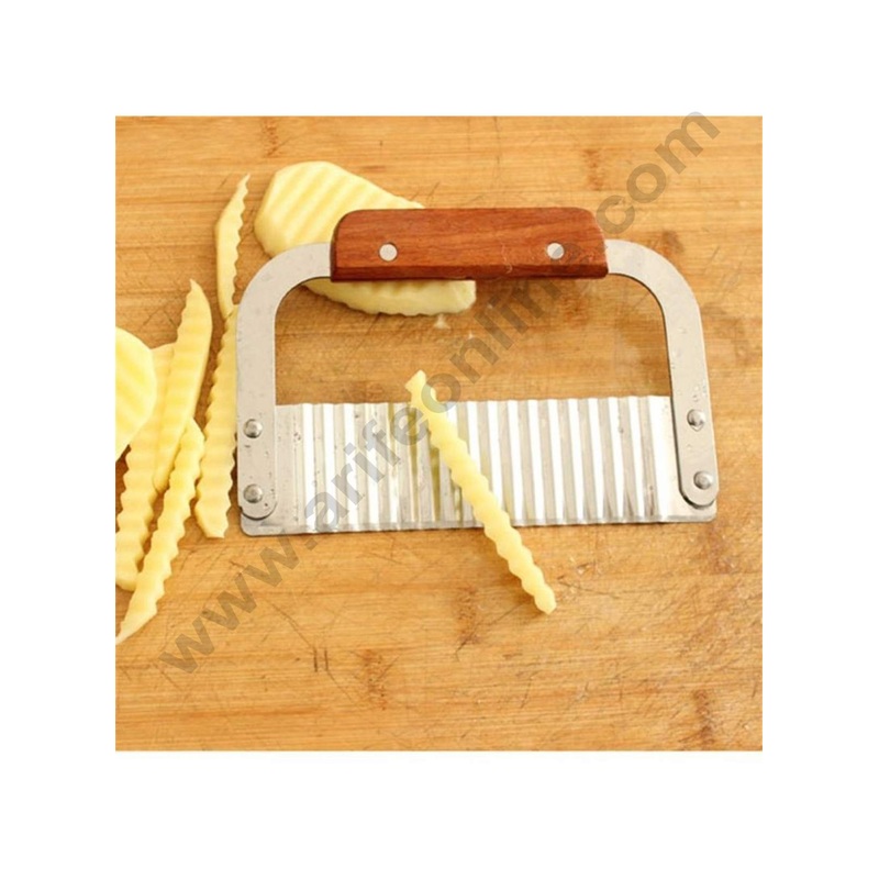 Cake Decor Vegetable Shaver Potatoes Knife Wave Knife Cutters Crinkle Chip Cutter Tool Stainless Steel Blade Wooden Handle