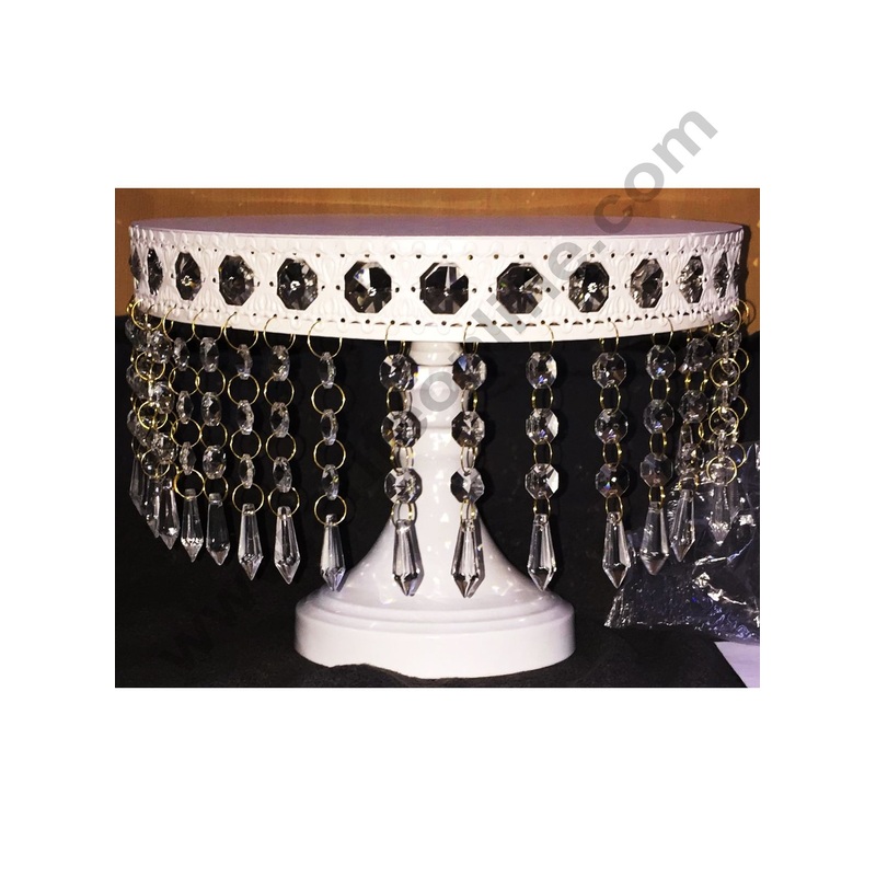 Cake Decor White Metal fancy Cake Stand with Diamonds Display Stand (12in Diameter)