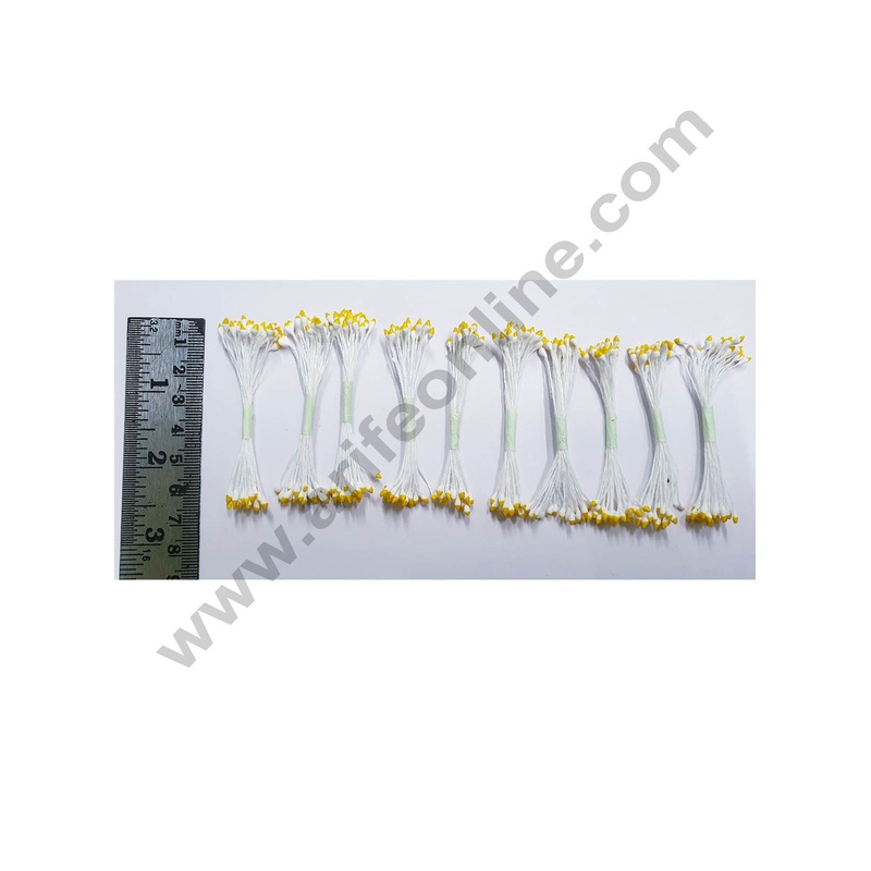 Cake Decor Yellow White Dual Color Small Thread Pollen Pack of 10 Bunches for Flower Making