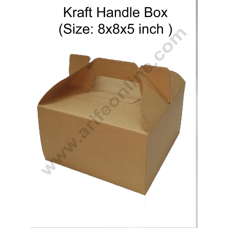 Cake Decor 1/2 kg Cake Boxes Handle, Cake Carriers for Wedding Cake, Brown, 5Pcs Pack (Size: 8x8x5 Inch)