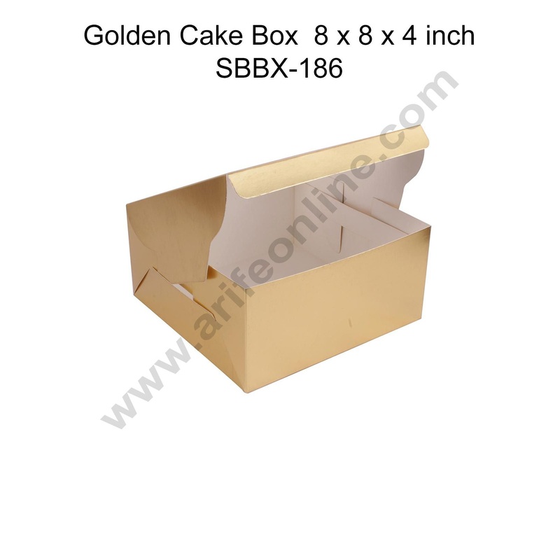 Cake Decor 1/2kg Golden Cake Box Packaging with Clear Display Window 8x8x4 Inch (Pack of 5pcs)