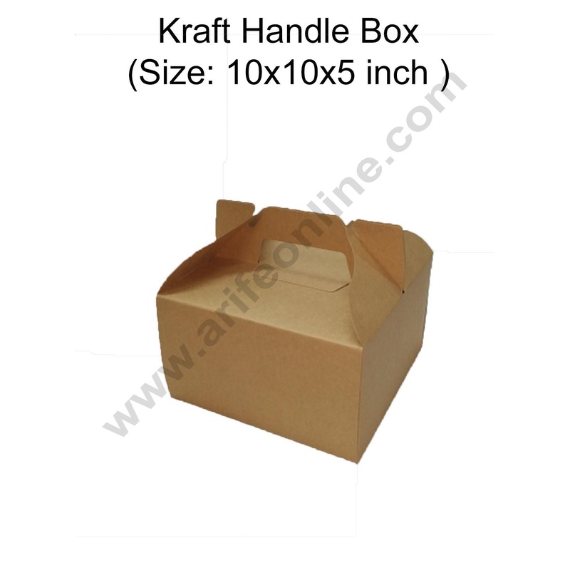 Cake Decor 1 kg Cake Boxes Handle, Cake Carriers for Wedding Cake, Brown, 5Pcs Pack (Size: 10x10x5 Inch)
