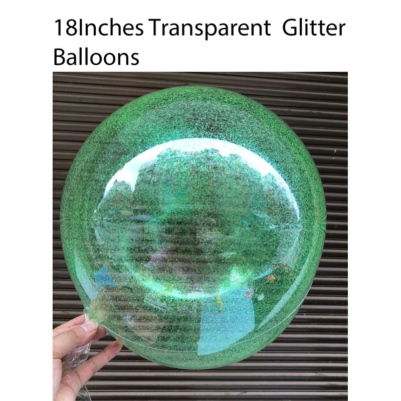 Cake Decor 18inch Transparent Bobo Balloon with Green Glitter(Pack of 1pcs)