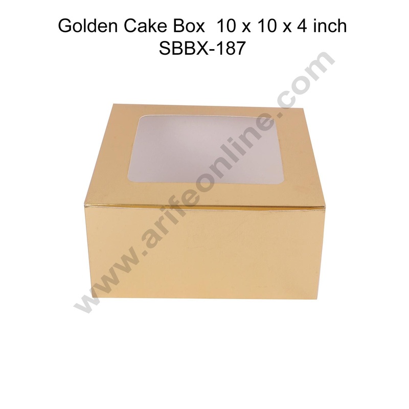 Cake Decor 1kg Golden Cake Box Packaging with Clear Display Window 10x10x4 Inch (Pack of 5pcs)