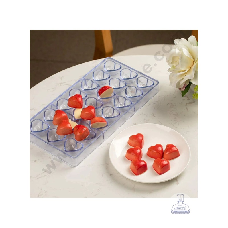 CAKE DECOR 21 Cavities Simple Valentine Heart Shaped Polycarbonate Chocolate Mould