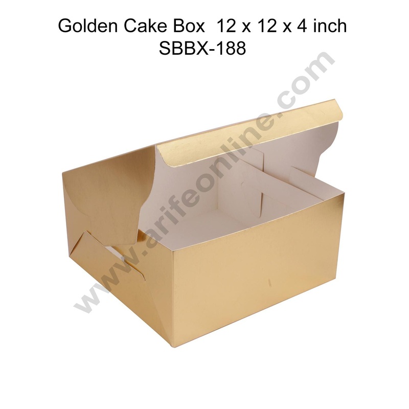 Cake Decor 2kg Golden Cake Box Packaging with Clear Display Window 12x12x4 Inch (Pack of 5pcs)