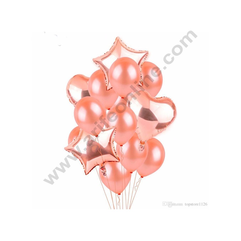 Cake Decor Aluminum Coating Balloons Star Rose Gold Confetti Balloons(Pack of 14pcs)