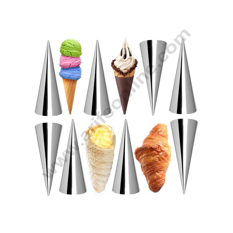 Cake Decor Cream Horn Molds Large Size Baking Cones Stainless Steel Conical Danish Pastry Croissant Cones Moulds (6 pcs)