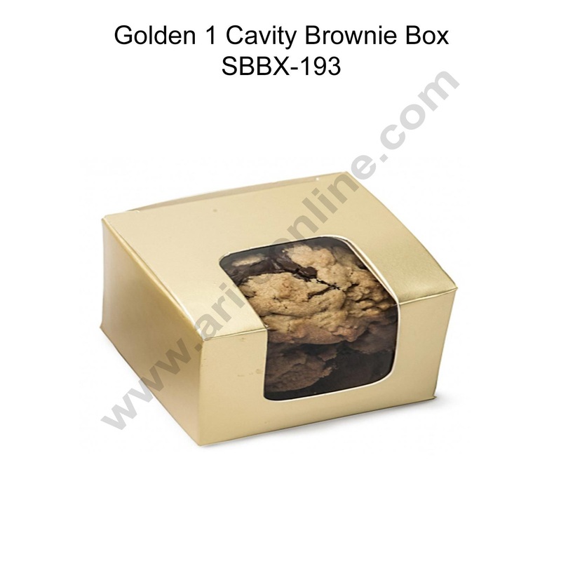 Cake Decor Golden 1 Cavity Brownie Boxes with Clear Window, Cupcake Carriers , Golden, 10 Pc Pack