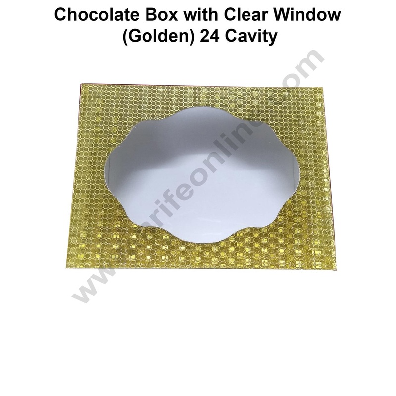 Cake Decor Golden 24 Cavity Clear Window Cardboard Paper Chocolate Boxes Candy Boxes Chocolate (Pack of 10pcs)