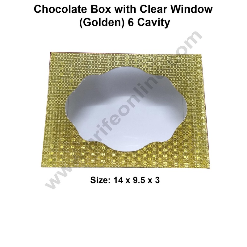 Cake Decor Golden 6 Cavity Clear Window Cardboard Paper Chocolate Boxes Candy Boxes Chocolate (Pack of 10pcs)