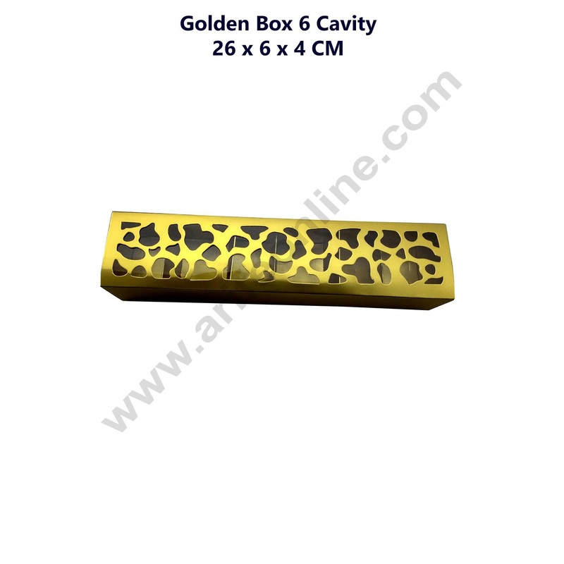 Cake Decor Golden 6 Cavity Sweet Boxes with Die Cut window Cardboard Paper Chocolate Boxes Chocolate Gift (Pack of 10pcs)