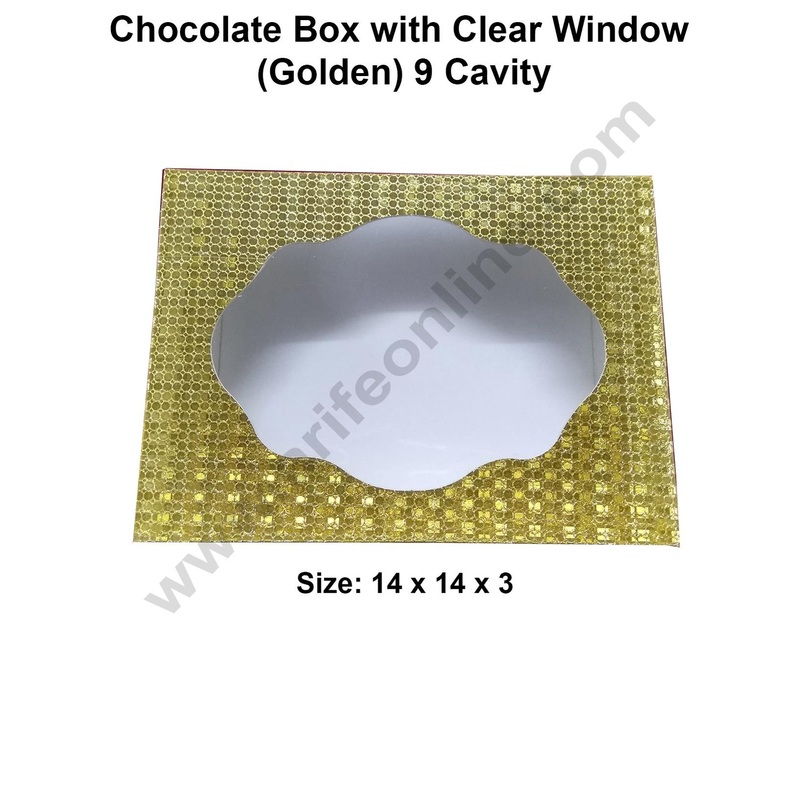 Cake Decor Golden 9 Cavity Clear Window Cardboard Paper Chocolate Boxes Candy Boxes Chocolate (Pack of 10pcs)