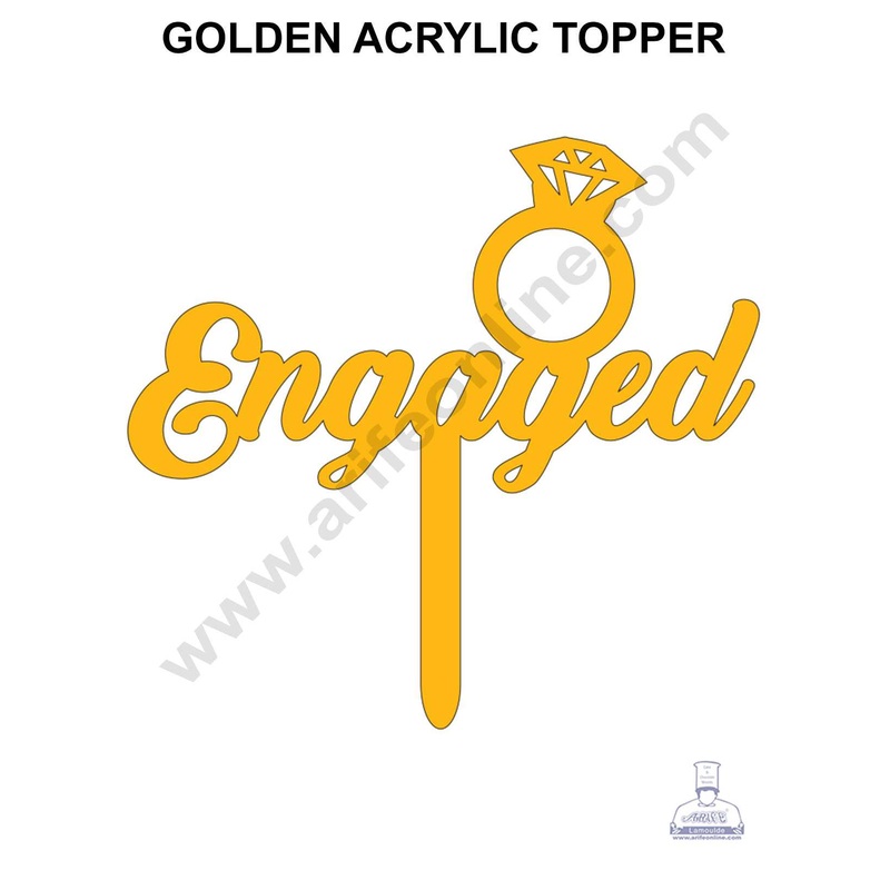 CAKE DECOR Golden Acrylic Cake Topper - Engaged with Ring ( SBMT-19 )